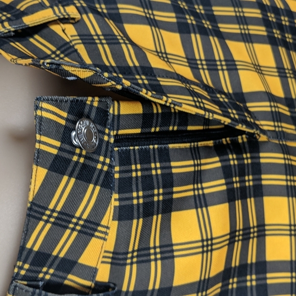 Womens Skirt Size Small Yellow Black Check Mini Pencil Zip Fly Button Belt Loops - Picture 6 of 8